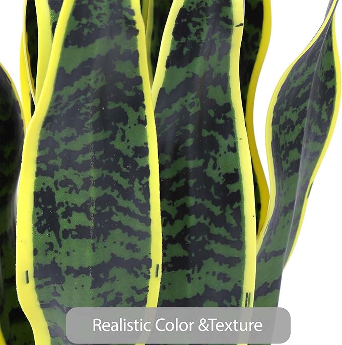 Artificial Snake Plant 25Inch Fake Sansevieria Faux Silk Potted Plant Artificial Mother in Law Tongue Plant for Indoor Outdoor Home Office Garden Decor Yellow