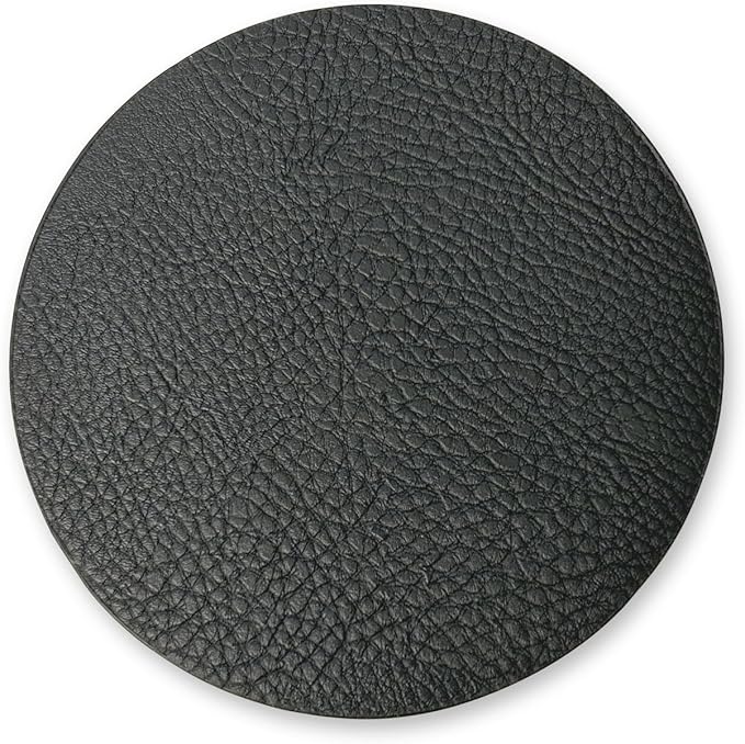 Set of 8 Morgan Faux Leather 4 Inch Round Coasters, Heat & Water Absorbent, Natural Style, Drinks Tabletop Home Dinning, Black