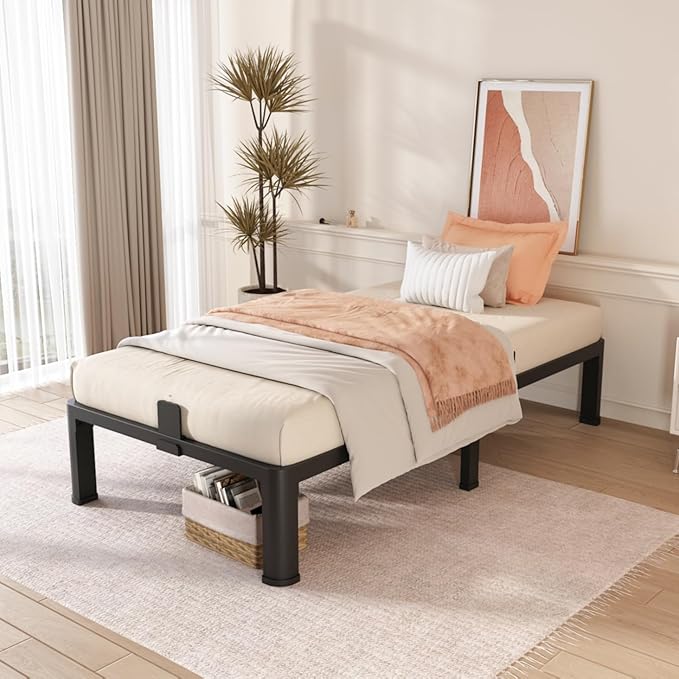 FUIOBYVV 12 Inch Twin XL Bed Frame with Round Corner Edge Legs 3500 lbs Metal Heavy Duty Steel Slats Support No Box Spring Needed Platform Noise Free Easy Assembly