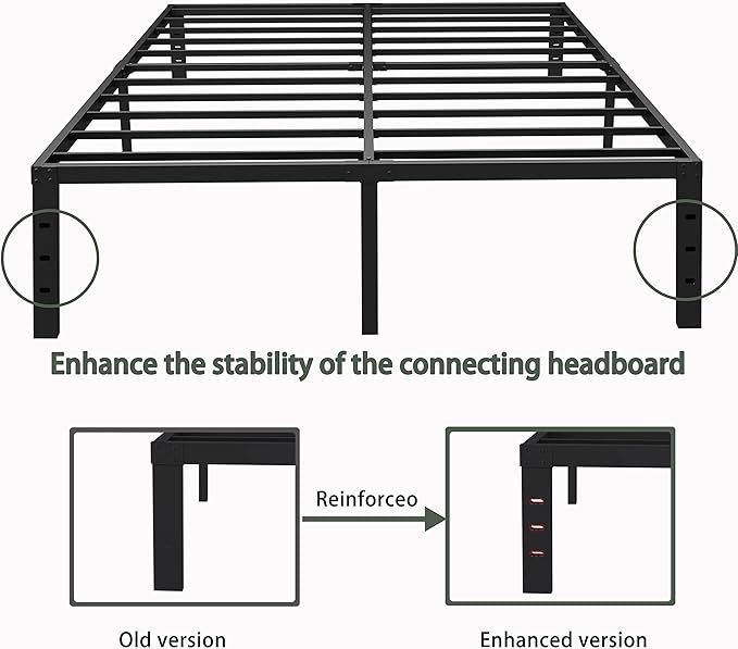 18 Inch Full Size Bed Frame Metal, Platform Bed Frame Full Size No Box Spring Needed, Easy Assembly, Heavy Duty, Noise Free