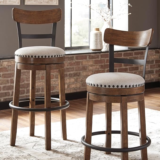Signature Design by Ashley Valebeck Rustic Farmhouse 24.5” Counter Height Swivel Bar Stool, Brown