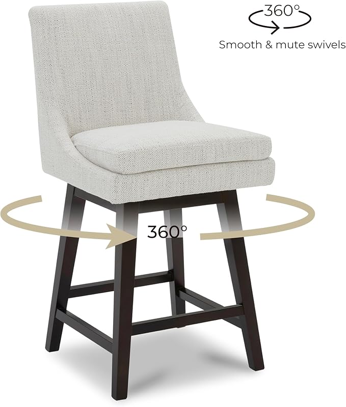 CHITA Bar Stools Set of 2, Counter Height Swivel Barstools, FSC Certified Morden Upholstered Fabric Counter Chairs with Back Support, 26.8" H Seat Height, Fabric in Ivory