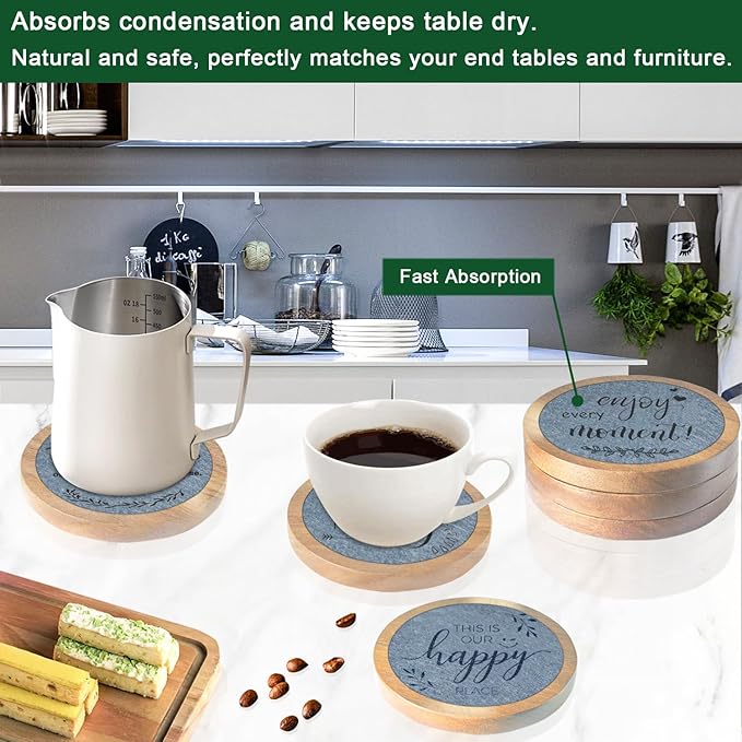 Wood Coasters for Drinks Housewarming Gifts for Home Decoration Coasters Sets of 6 4.3 Inch Gray