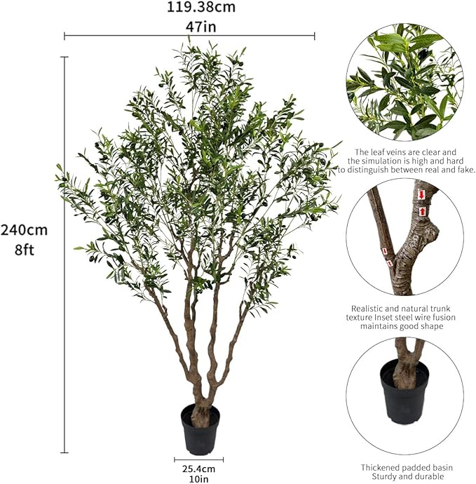 Artificial Olive Tree Tall,Faux Olive Tree Indoor Artificial Tree for Modern Home Office Living Room Floor Decor Indoor (1, 8ft 1in)