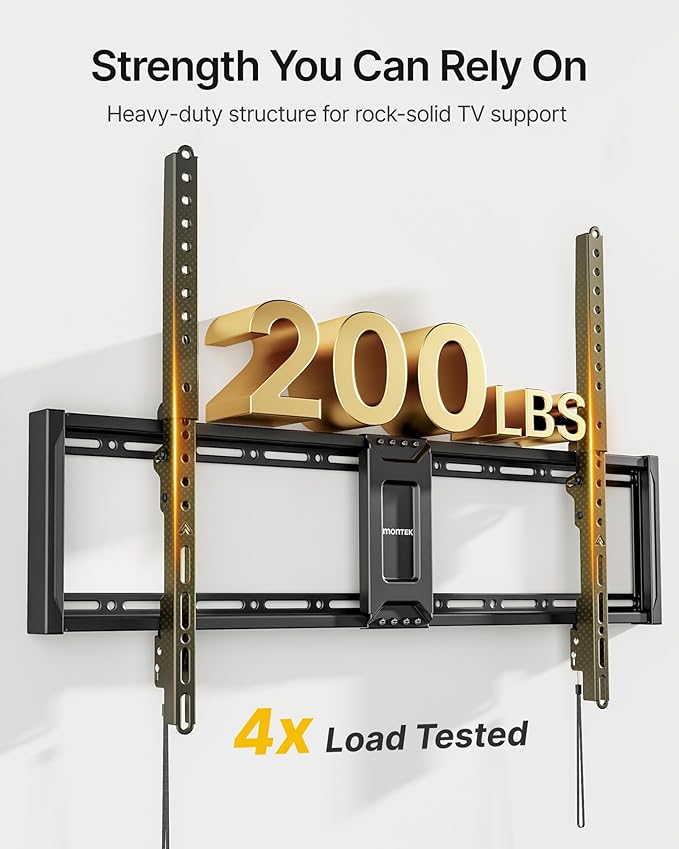 monTEK Heavy Duty Fixed TV Wall Mount for 43–100 Inch TVs up to 200 lbs, 1.2" Ultra Slim Low Profile Wall Mount Bracket, Max VESA 800x600mm, Fits 16"/18"/24" Wood Studs, Secure Space-Saving Design