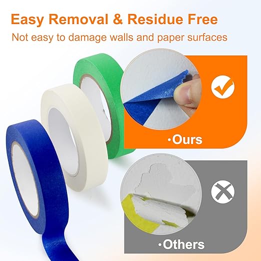 10 Rolls Masking Tape, Painters Tape 1 Inches x 55 Yards,Gentle Adhesive,Protects Delicate Surfaces, Painting Tape for Walls, Labeling, Decorating,Crafts,DIY,No Residue,Easy Removal,Green