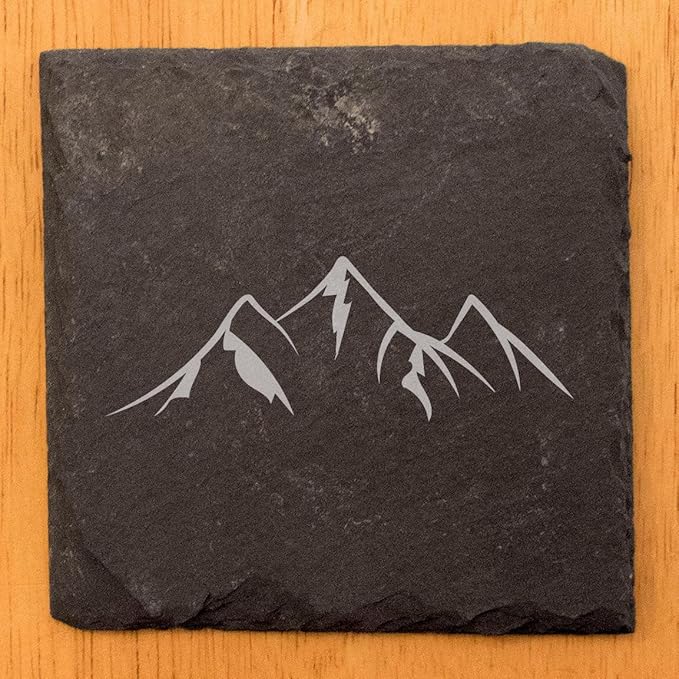 Mountain Majesty Slate Coasters with Stunning Mountain Scene Design - Perfect for Home and Office Decor and Protection of Surfaces, Available in Square or Round Coasters - Square Slate - Set of 4