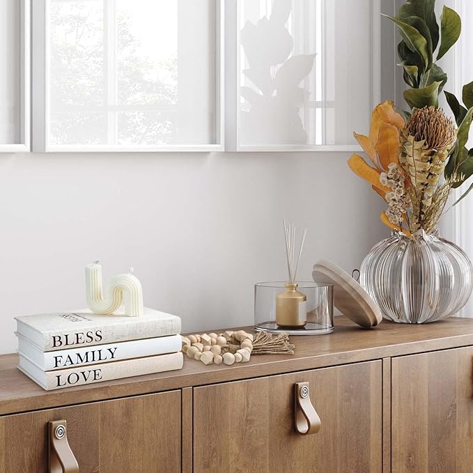 Linen Covered Decor Books 3 Pieces, Decorative Books for Home Decor, Coffee Table Books Decor, Stacked Book Decor - Shelf, Entryway, Console Table, Fireplace Mantel Decor (Bless/Family/Love)