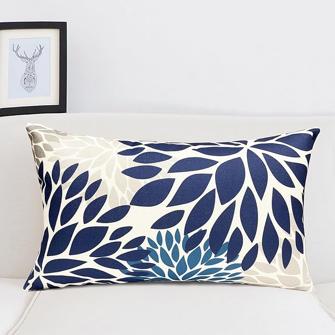 Decorative Throw Pillow Covers Set of 4 Blue Pillow Covers 12x20 inch Throw Pillow Cases Linen Square Pillow Case,Farmhouse Outdoor Modern Boho Pillow Covers for Couch Sofa Living Room