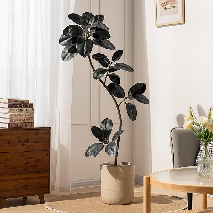 5.2ft Artificial Rubber Tree Faux Plants Indoor Faux Floor Artificial Trees Indoor,Fake Plant Fake Tropical Plants,Large Floor,Real Touch Rubber Tree for Home Decor