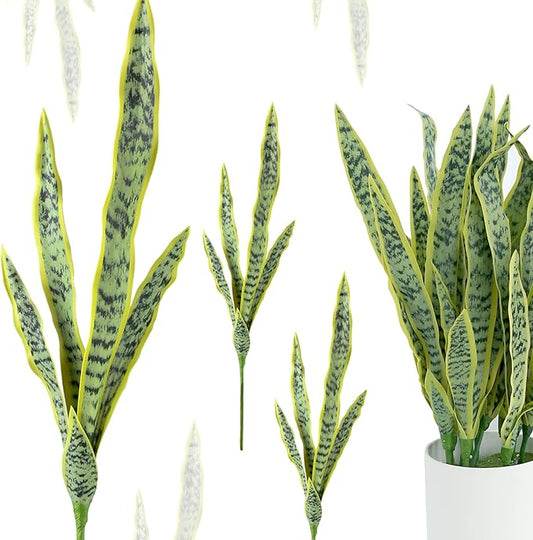 3 Pack Faux Snake Plants 31in Artificial UV Resistant Snake Outdoors Fake Sansevieria Plastic Plant with Large Green Leaves Greenery for Home Indoor Floor Office Store Front Porch Decorations