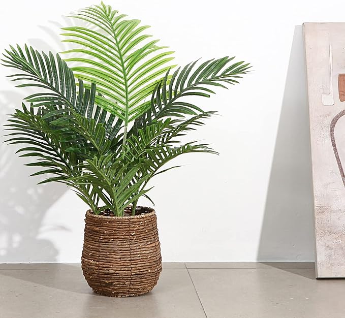 Fopamtri Fake Majesty Palm Plant 3 Feet Artificial Majestic Palm Faux Ravenea Rivularis in Pot for Indoor Outdoor Home Office Store, Great Housewarming Gift