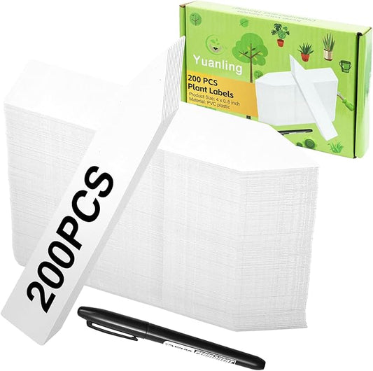 Plant Labels 200 Pcs Yuanling for Seeding Plastic Waterproof Plant Name Tags Garden Labels Marker Garden Pots Stakes for Outdoor Potted Plants Belt Permanent Marking Pen (White)