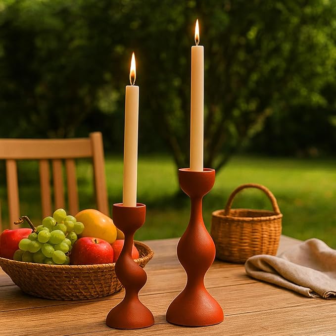 Smtyle Modern Orange Tapered Candlestick Holders Taper Candle Holders Minimalist Candle Stand Set of 2 for Dining Table, Mantel, Home, Gift or Wedding Decor