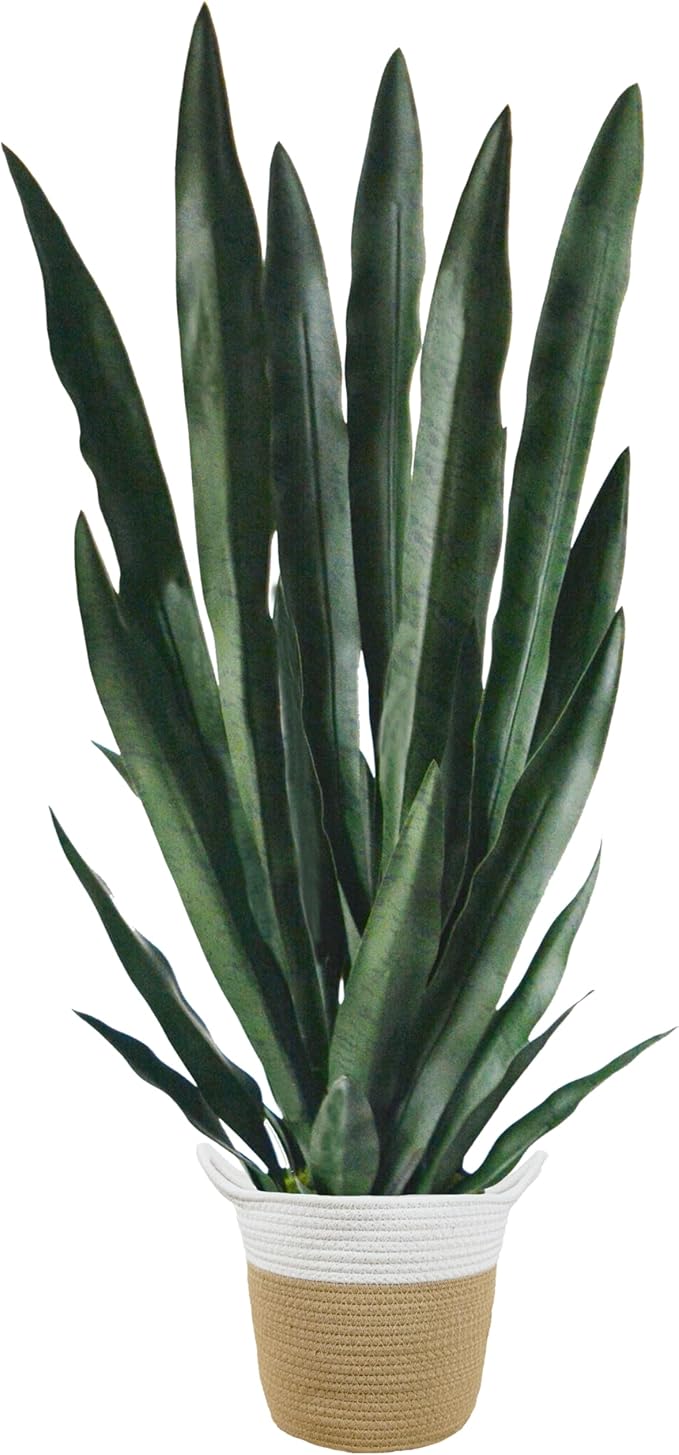 Artificial Snake Plant, 3ft Fake Sansevieria with Basket, 35" Fake Mother in Law Plants, Perfect Faux Potted Plant Greenery for Indoor Home Office Store Lifelike Decoration (Green)