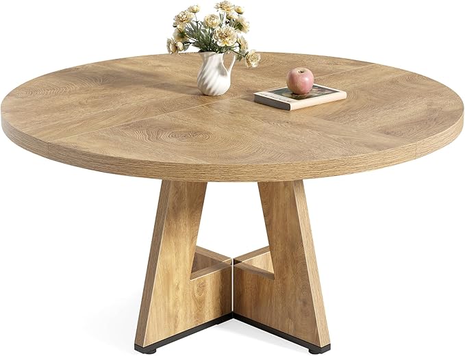 LITTLE TREE Round Dining Table for 4-6 People, 47 Inches Dining Room Table with Wooden Pedestal Base, Circle Kitchen Tables for Dining Room, Kitchen, Living Room, Oak