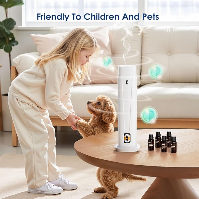 Waterless Scent Diffuser – 1200 Sq Ft Coverage, Essential Oil Diffuser with Remote Control, Quiet Aromatherapy Diffuser with LED Light & Timer, Scent Air Machine for Home, Office, Hotel