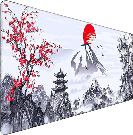 Gaming Mouse Pad Ink Pattern, 31.5x15.7 Inch Waterproof Computer Big Mousepad Non-Slip Mouse Mat Rubber Base and Stitched Edges for Game Players, Office, Study, Esports Pros, Home