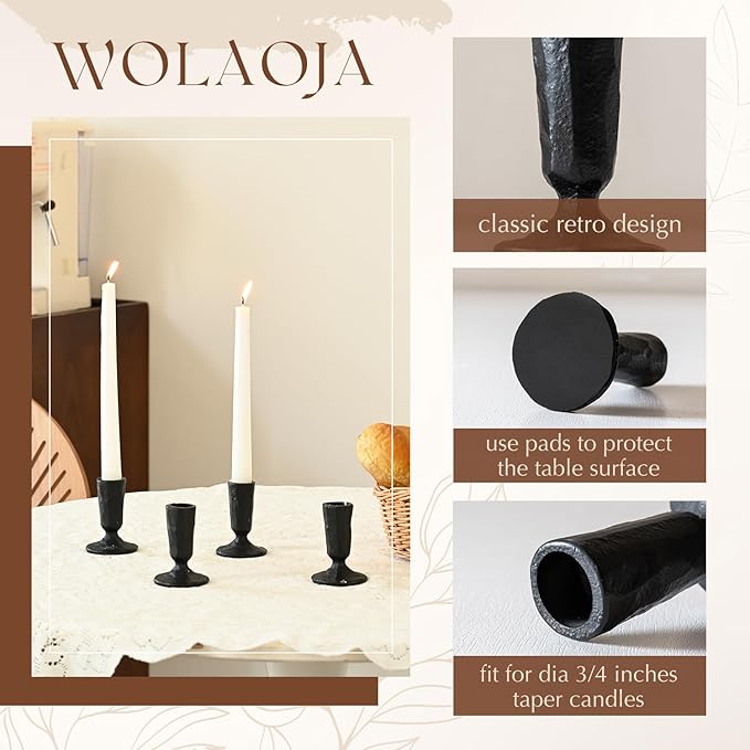 Candle Sticks Holder Decor, Set of 4 Vintage Black Candle Holders, Modern Decorative Tapered Candlestick Holders Centerpiece for Dining Table Centerpiece, Wedding, Party Decor
