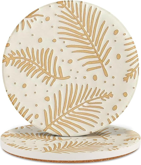 Drink Coasters Set of 2 -Rustic Table Cup Mats, Desk Coasters with Non-Slip Cork Wood, Cute Coffee Table Coaster, Gift for Office Room,Home Decor Posavasos,Housewarming_2PACK (Amber Pine)