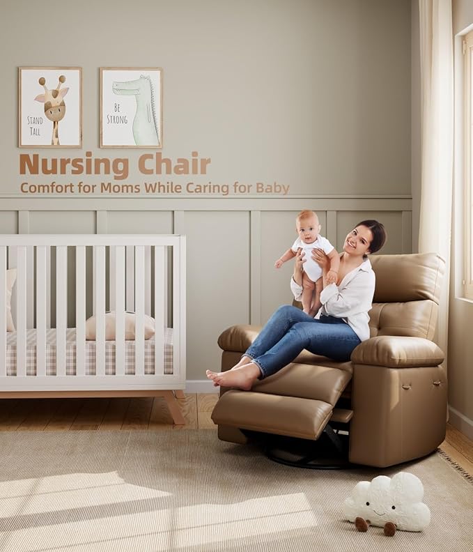 GarveeHome Oversized Recliner Chairs, Classic Manual Leather Recliner, Home Theater Seating with Lumbar & Arms Support for Living Room, Bedroom and Nursery - Tan