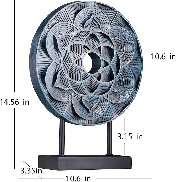 WUBIANJIE Disc Geometric Pattern Statue Sculpture Home Decor Modern Unique Blue Gold Decoration Living Room Bedroom Console Table Statue Accessories (Blue)