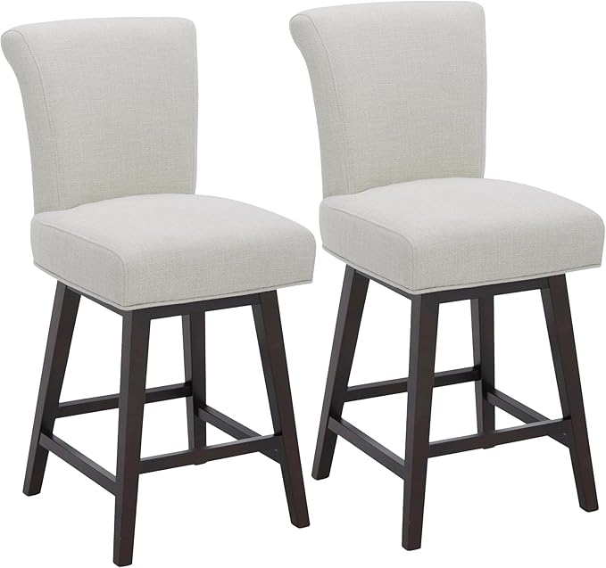 CHITA 26 Inch Counter Height Swivel Bar Stools Set of 2, FSC Certified Modern Upholstered Swivel Barstool Chairs with Back, Fabric in Linen