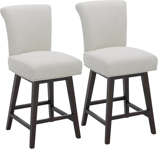 CHITA 26 Inch Counter Height Swivel Bar Stools Set of 2, FSC Certified Modern Upholstered Swivel Barstool Chairs with Back, Fabric in Linen