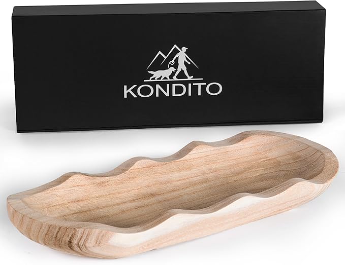 Wavy Edge Wooden Dough Bowl for Decor 16"L Lightweight Paulownia Wood Hand Carved Decorative Wooden Farmhouse Fruit Bowl Handmade, Home Decoration Centerpiece, Table Display Bowl