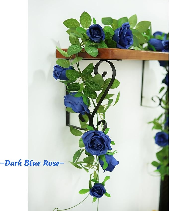 Felice Arts 2 Pack Royal Blue Artificial Floral Garland Each 6.5FT Fake Rose Vine Hanging Rose Garland for Wedding Flowers Table Centerpiece Arrangement Room Baby Shower Teepee Mirror Decor