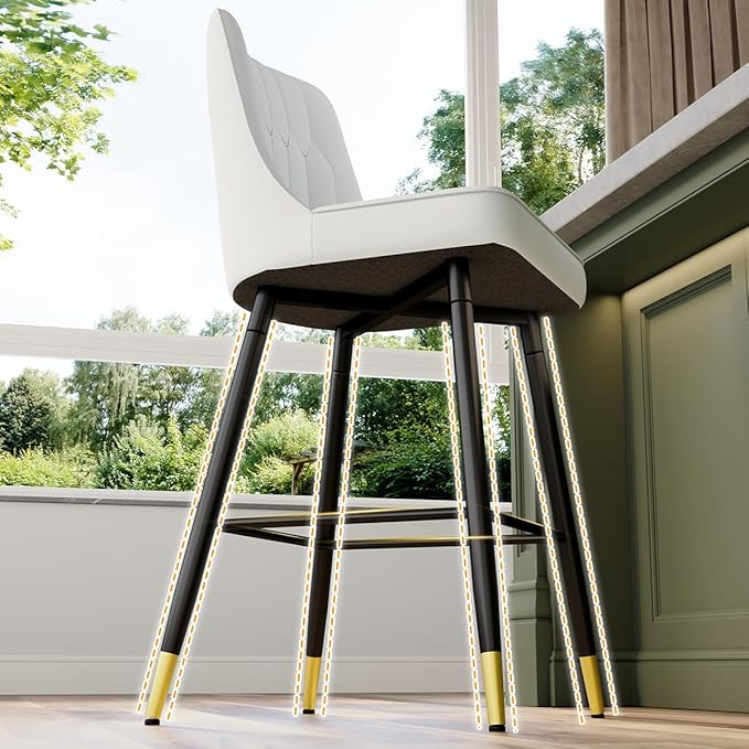 Grey Bar Stools Set of 6,27" Counter Height Bar Stools Set of 6,Faux Leather Counter Stools with Soft Padded Seat & Curved Backrest,Modern Kitchen Island Chairs for Dining Café