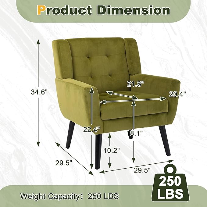 NicBex Modern Accent Chair for Living Room Upholstered Foam Filled Living Room Chairs with Metal Legs Velvet Cozy Lounge Armchair for Living Room Bedroom,Green