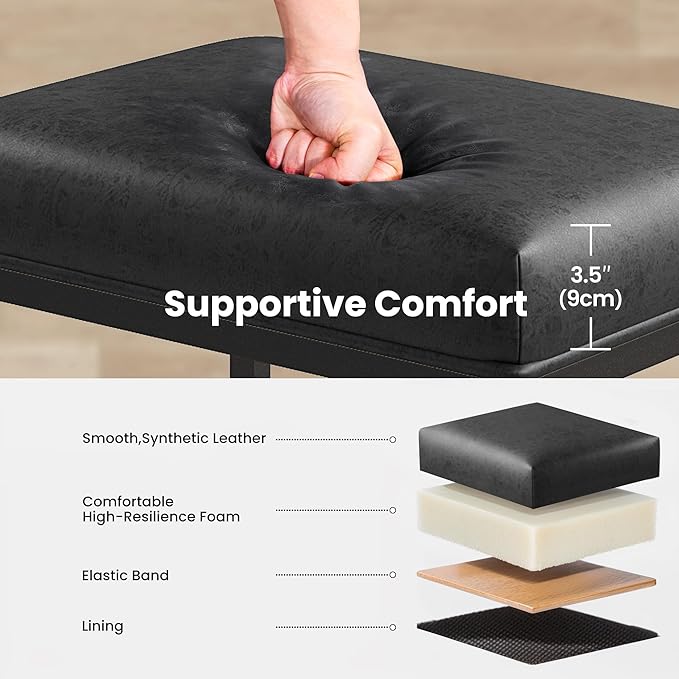 PHI VILLA Black Bar Stools Set of 3, Backless Leather Counter Height Chairs Kitchen Island Stools, 24 inch Barstools