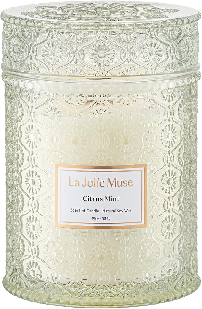 LA JOLIE MUSE Citrus Mint Scented Candles, Summer Candle, 19 oz Wood Wicked Large Candle Gifts for Men&Women, Long Burning Glass Jar Candles