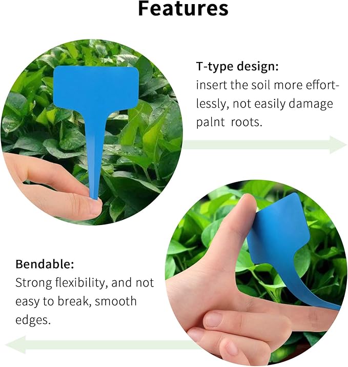 Blue Plant labels,100 Pcs 6 x10cm Plastic Plant T-Type Tags Nursery Garden Labels