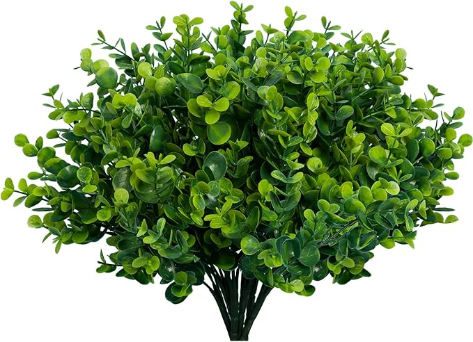 Lnoicy Artificial Greenery Plants Outdoor UV Resistant Fake Plants Boxwood Shrubs Grass,10 Bundles for Farmhouse Home Garden Office Patio Backyard Wedding and Indoor Outdoor Decoration