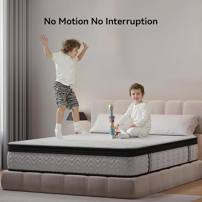Nelaukoko Queen Mattress, 12 Inch Queen Size Hybrid Mattress in a Box with Pocket Springs and Memory Foam, Motion Isolation and Edge Support, Medium Firm, CertiPUR-US Certified