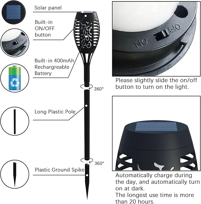 Solar Lights Outdoor Halloween Decorations, Upgraded 10 Pack Purple Solar Torch Lights with Flickering Flame, Waterproof Halloween Lights Outdoor, Tiki Torches for Outside Patio Pathway Decor