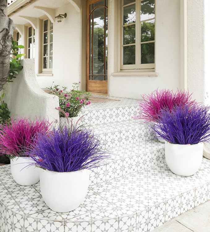 Fake Grass Plant Fake Plants Outdoor Artificial Onion Grass Artificial Grasses Outdoor UV Resistant Faux Plastic Grass Artificial Shrubs Bushes Fake Flowers Outside Artificial Yard Flower(Pure Purple)