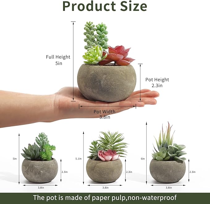 Succulents Plants Artificial 4 Pack, Mini Fake Succulents in Pots, Assorted Small Faux Succulent Decorative for Living Room Home Office Decor