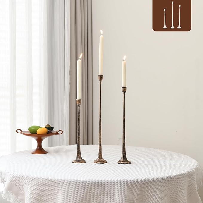 Iron Antique Gold Candlestick Holders, Set of 3 Candle Stick Holders,Fits 3/4 inch Thick Candle&Led Candles, Vintage Modern Decorative Centerpiece for Dining Table Centerpiece, Wedding, Party Decor