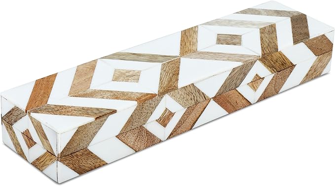 Handicrafts Home Handmade Decorative Storage Box with Lid - Jewelry Organizer, Keepsake Holder & Gift Box, Decor, Marquet Array Pattern Made with Resin Inlay & Wood,cajas organizadoras –10X2.5X1.5 In