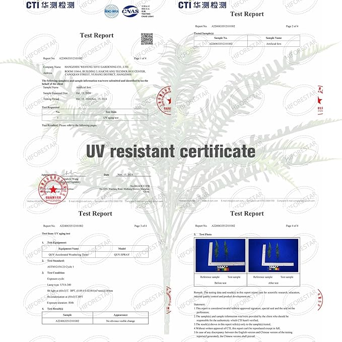 UV-Resistant Artificial Plants Faux Ferns – Certified Fade-Proof Outdoor Decor – Realistic Green Leaves Fake Greenery for Patio, Planters Front Porch Garden, and Landscaping 16 Bundles