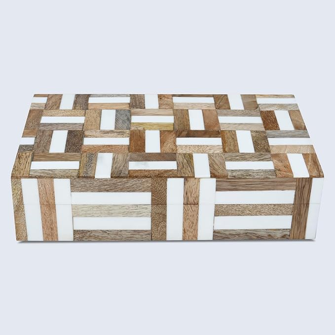 Handicrafts Home Decorative Storage Box, Keepsake Holder & Gift Box or Decorative Accent, Home decor, Jewelry Organizer, Made with Wood & Resin Inlay, Handmade Marquet Chase Collection- 10X6X2.5 in