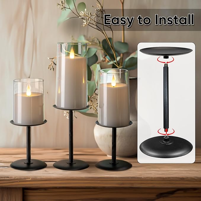 Homemory Holloween Fall Candle Holders for Pillar Candles Set of 5, Decorative Metal Candle Stands Pillar Holder Decor (Black)