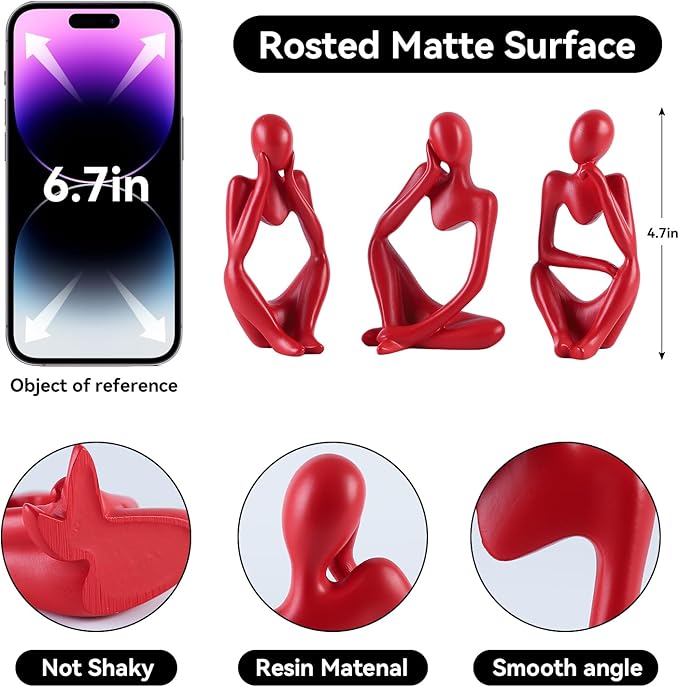 BrownLove 3pcs Red Human Body Abstract Art Decoration, Modern Art Resin Statue Room Office Shelf Bookcase Decoration