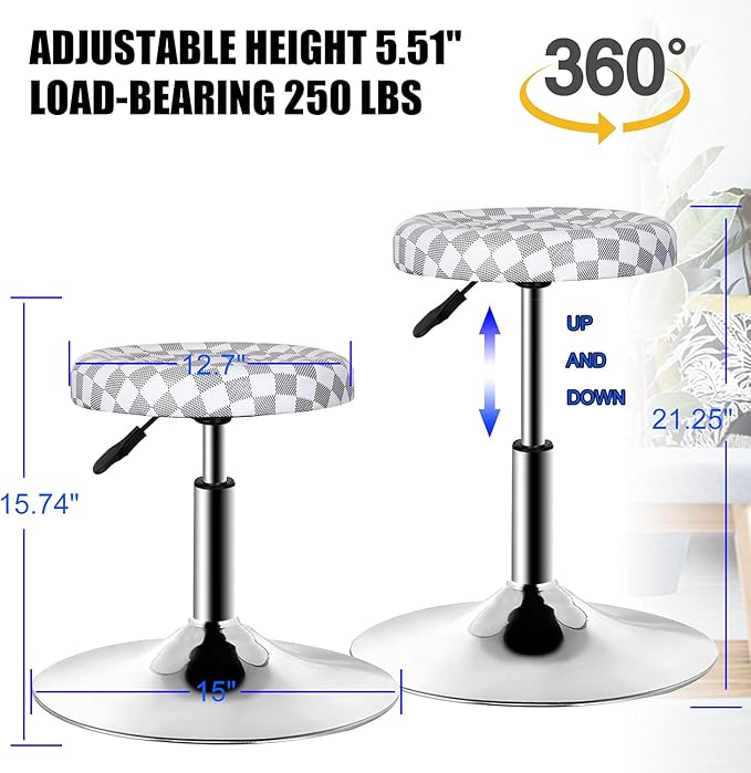 QiCheng&LYS Round Modern Bar Stool Height Adjustable 360 Swivel Stool,for Home Office Kitchen Barbershop bar （White Grid