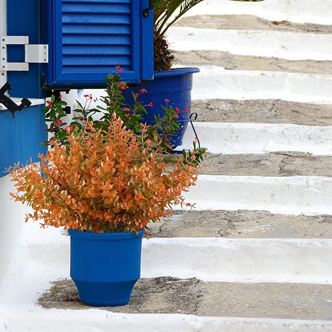 6PCS Artificial Eucalyptus Plants,Fake Boxwood Shrubs UV Resistant No Fade Faux Plastic Greenery for Wedding Bridal Bouquet Indoor Outdoor Home Garden Kitchen Office Table Vase(Fall)