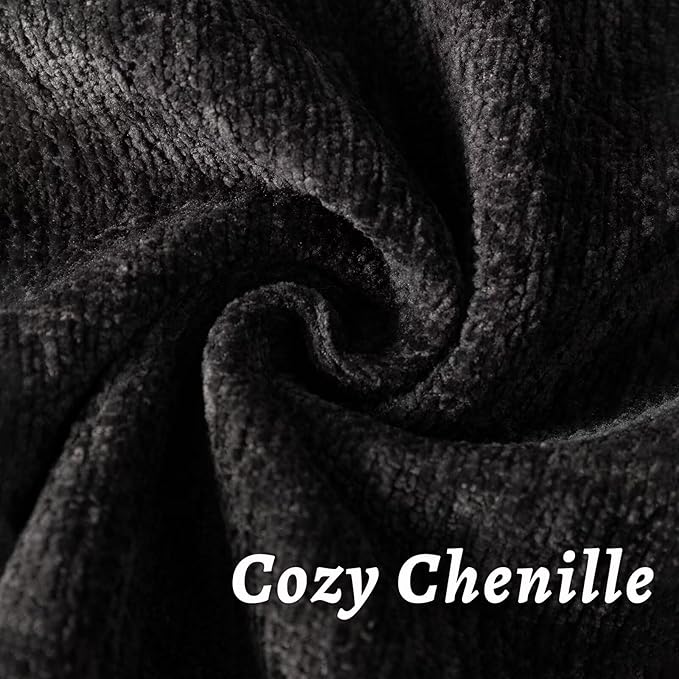 Black Decorative Throw Pillow Covers 12x20 Inch Set of 2 Cozy Soild Chenille Cushion Cases Soft Textured Lumbar Couch Pillows Cover Boho Accent Farmhouse Pillowcases for Sofa Bed