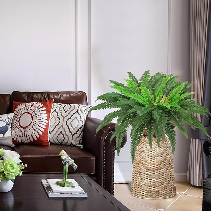40" Artificial Boston Ferns Bush Plants, Set of 2, Large Faux Ferns Hanging Decor with 53 Fronds, Fake Vines Indoor Or Outdoors Planter for Home and Office Decor
